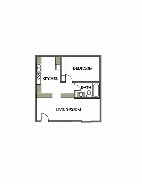 Floor plan for 1 bed, 1 bath, 625 sqft